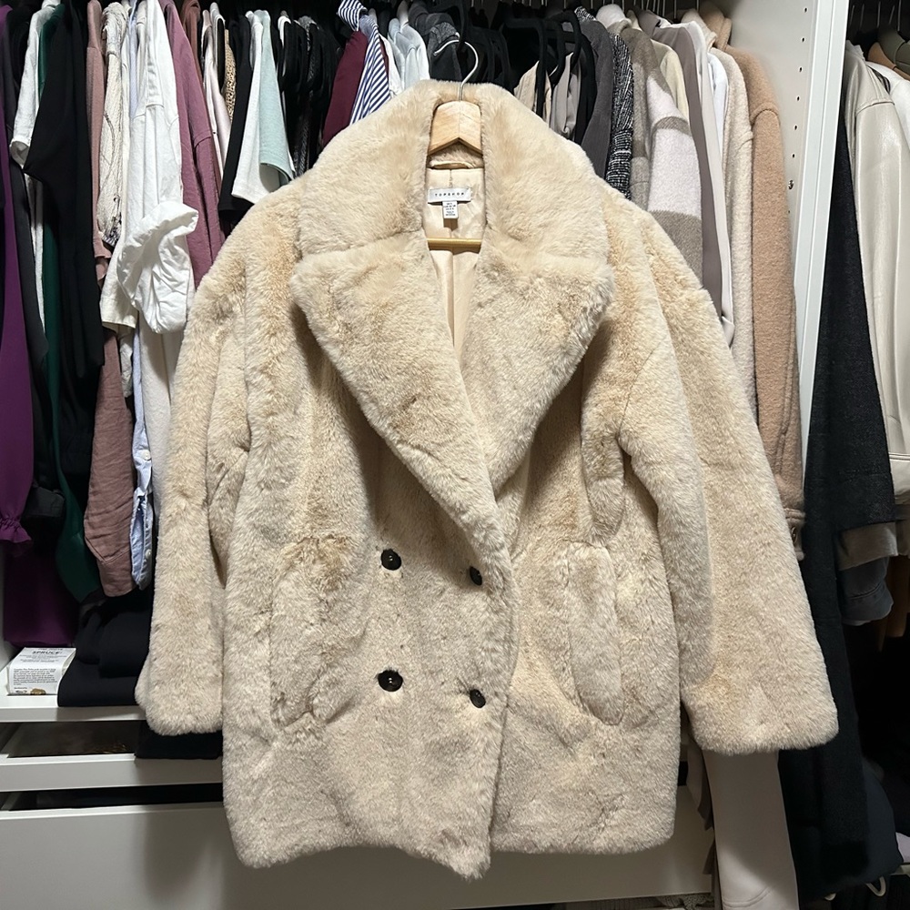 NWOT Topshop beige faux fur mid length coat